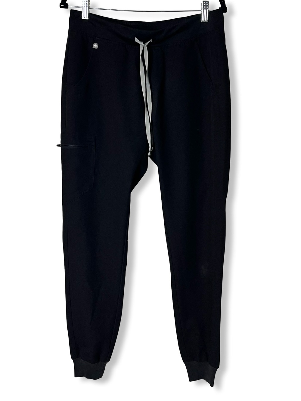 Figs Zamora Jogger Scrub Pants Black Six Pocket Ribbed Cuff Drawstring Sz. S/M
